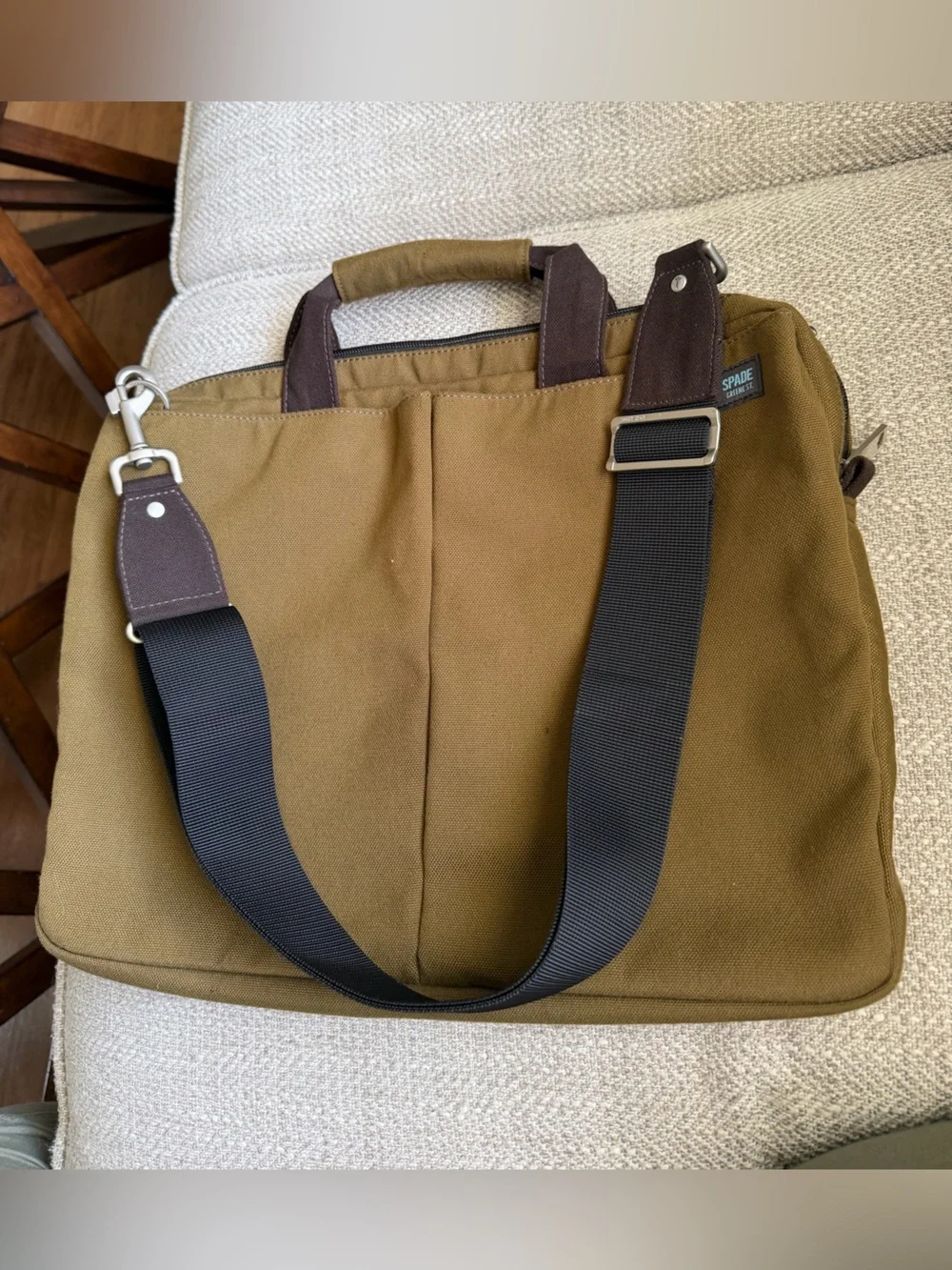Jack Spade Greene St medium shoulder messenger bag orange lining heavy canvas